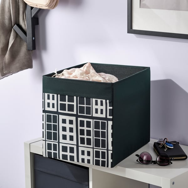 DRÖNA Box, black/patterned, 33x38x33 cm