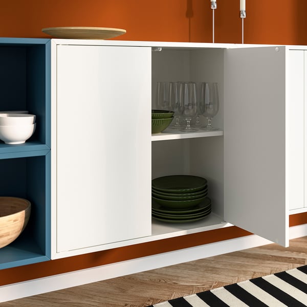 EKET Wall-mounted cabinet combination, white/dark grey-blue, 175x35x70 cm