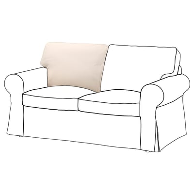 Line drawing of beige EKTORP loveseat with rolled arms and back cushions.