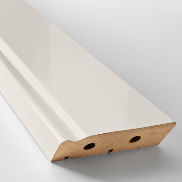 A white kitchen cabinet plinth, with a smooth finish and sturdy edges, displayed on a light background.