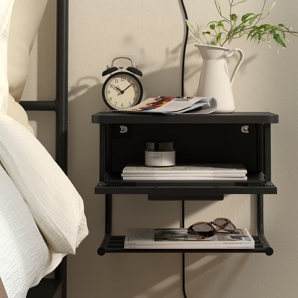 GRÅFJÄLLET Wall-mounted bedside table, anthracite, 42x29x31 cm