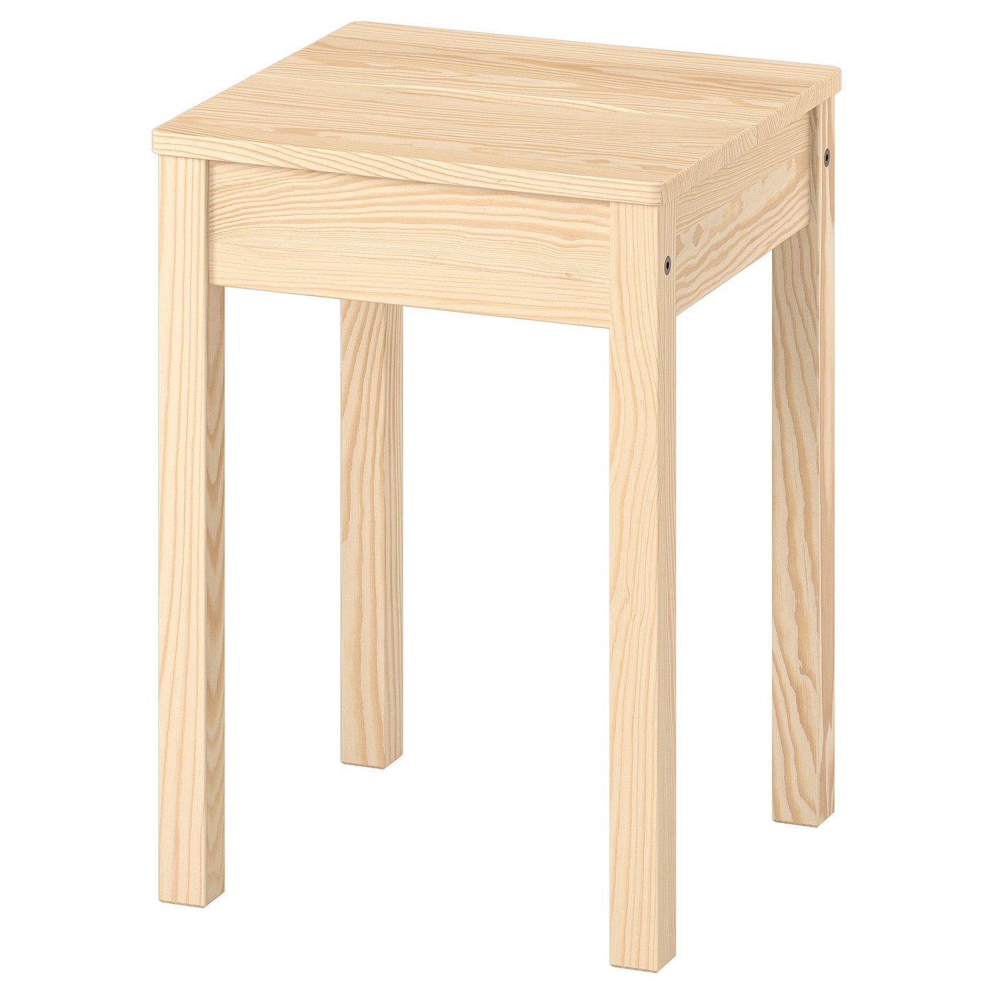 Light wooden stool, square top, four legs, simple design. HÄGERNÄS by IKEA.