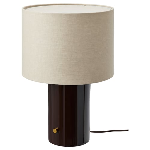 Black & beige round lamp with linen shade.