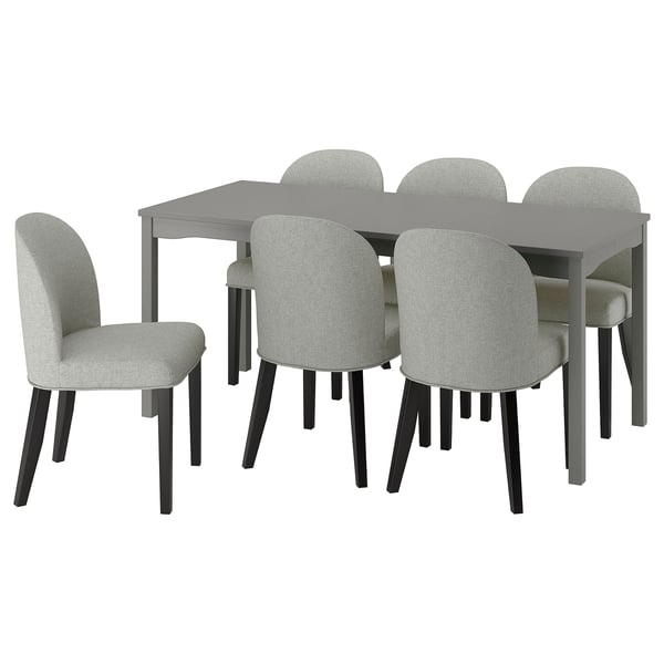 HAUGA / ROSENTORP Table and 6 chairs, grey birch veneer/Tibbleby beige/grey black, 168x74 cm