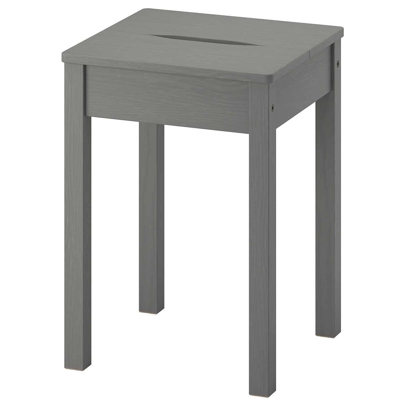 HAUGA grey pine stool, rectangular seat, cut-out handle, stackable.