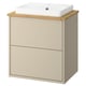 Havbaeck vanity: beige, bamboo top, ceramic basin, wall-mount.