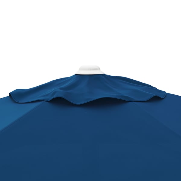 High-quality blue parasol, open showcasing durable fabric and sturdy construction.
