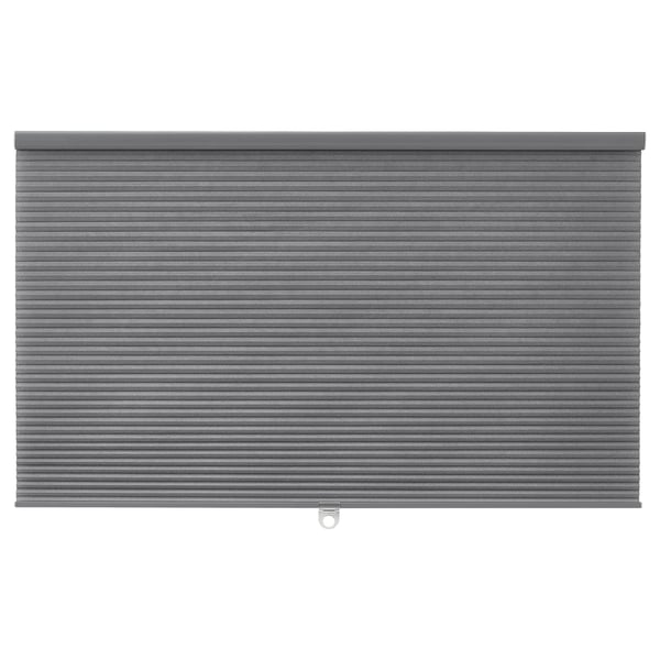 HOPPVALS grey room-darkening blind, rectangular, cordless, with hidden cord, giving privacy and light control.