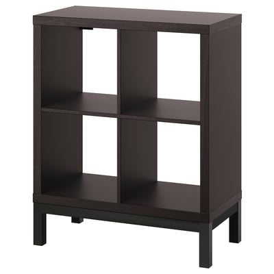 Unassembled KALLAX shelf, dark brown, clean lines, open cubbies.