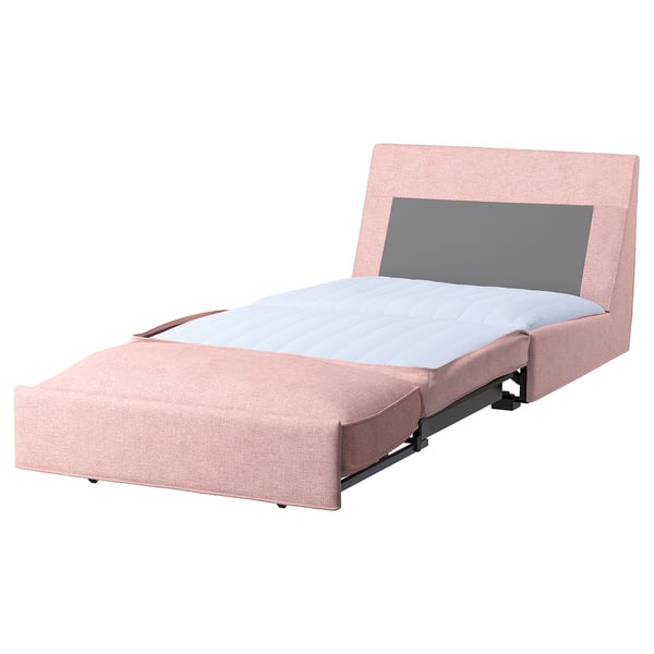 A pink KIVIK sofa-bed, a compact and versatile piece with a headrest, featuring a cosy upholstered design, ideal for small spaces.