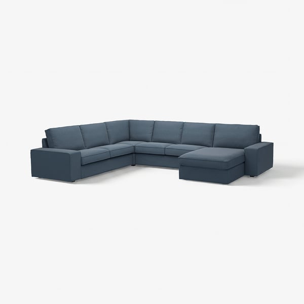 Blue KIVIK sectional sofa with deep seats, low armrests, and removable cushions for comfort.