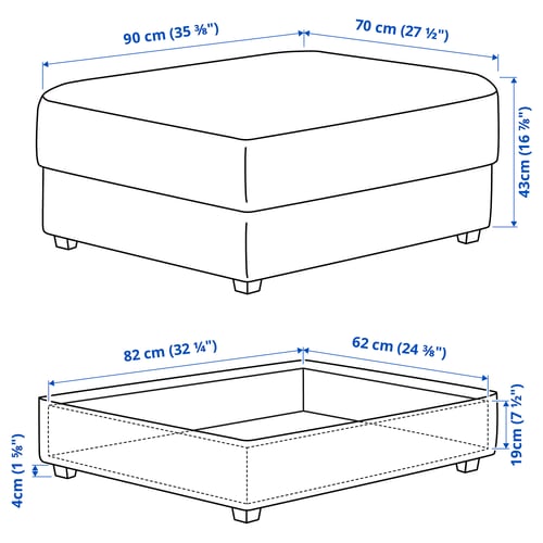 Illustration with measurements for the product: KIVIK.