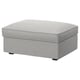 Light gray KIVIK ottoman, square shape, upholstered in cotton-polyester blend with black legs.