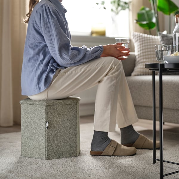 KJUGE Pouffe with storage, Öreryd grey-beige