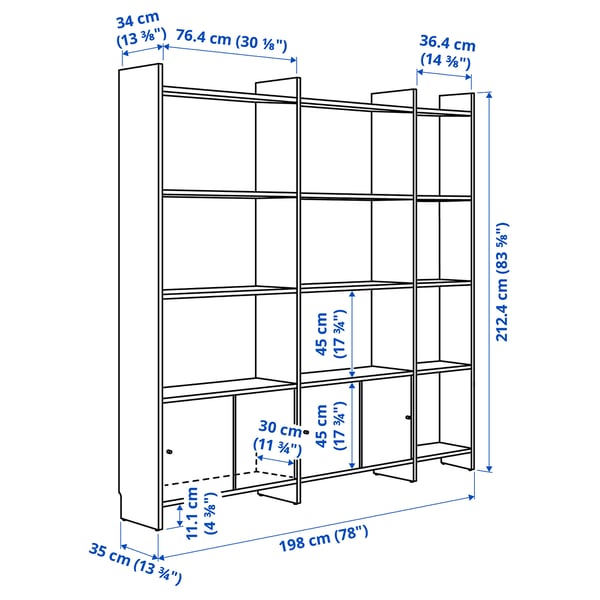LÅDMAKARE Storage combination w sliding doors, with 11 shelves/oak effect, 198x35x212 cm