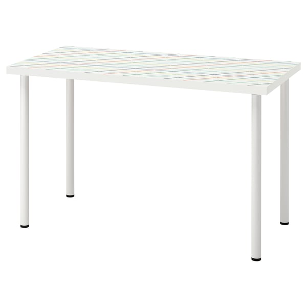 LAGKAPTEN table, white with colourful grid pattern, rectangular.