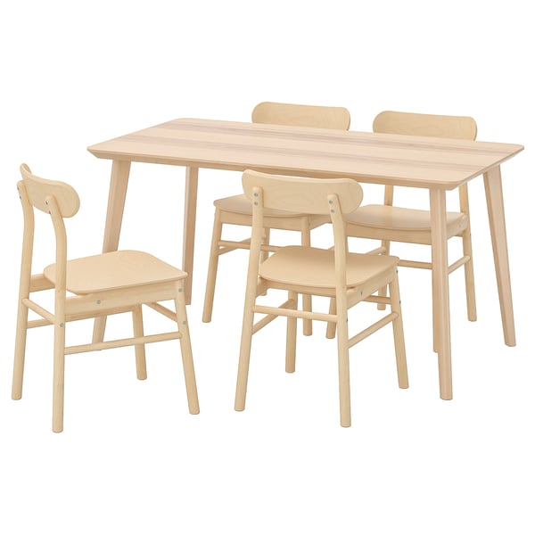 The LISABO dining set, featuring a light wooden table and four matching chairs, designed in a scandinavian style.