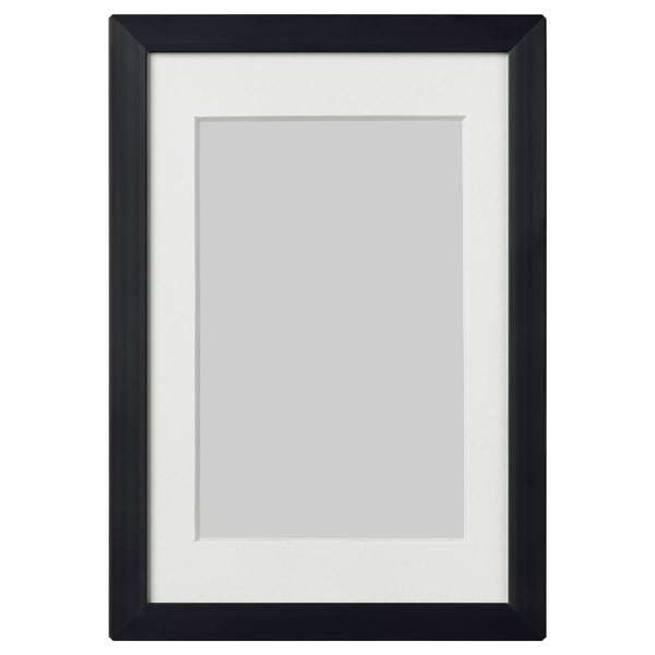 Black LOMVIKEN picture frame, rectangular, with thin metal edge, suitable for wall or table display.