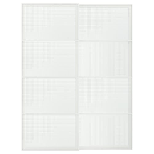 LUNDBRÄSMA Pair of sliding doors, white/checkered glass, 150x201 cm