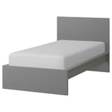 A grey MALM bed frame with a high headboard, simple design, and a white mattress.