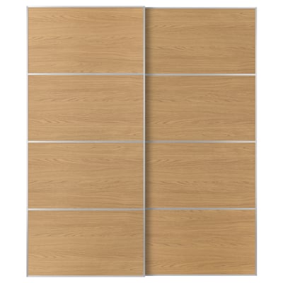 MEHAMN Pair of sliding doors, aluminium/double sided oak effect, 200x236 cm
