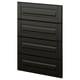 Black modern kitchen cabinets with bevelled edges and vertical lines.