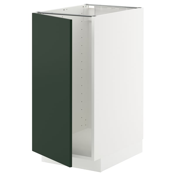 White and dark green METOD kitchen cabinet, rectangular, flat panel design.