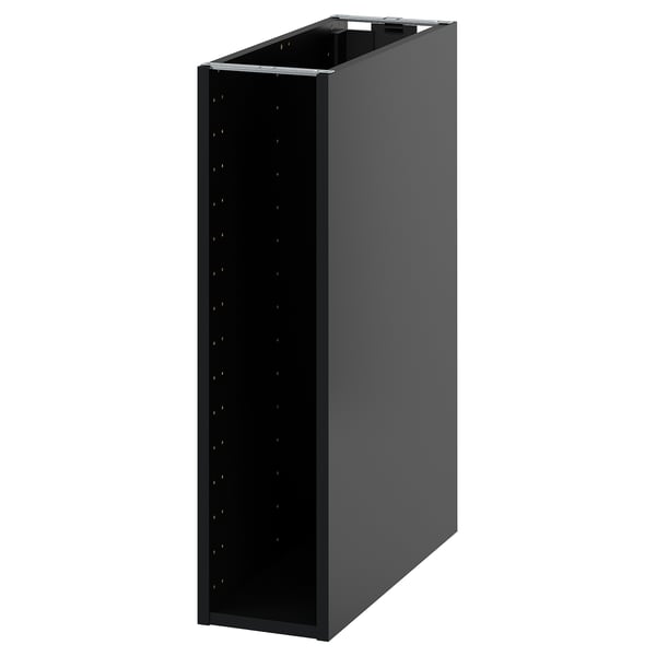 Black METOD kitchen cabinet, rectangular with perforated back, sturdy design.