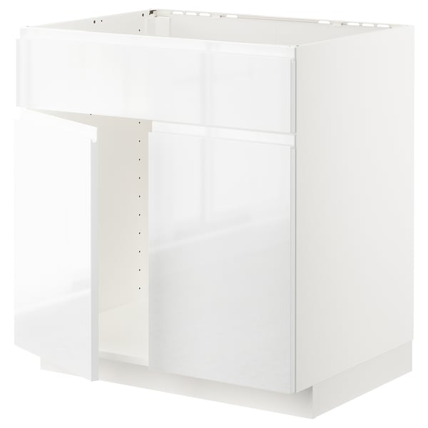 A white ikea METOD kitchen cabinet unit with sleek, modern edges, part of the voxtorp series, designed for a minimalist kitchen look.