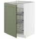 Green and white kitchen cabinet with multiple drawers for enhanced storage.