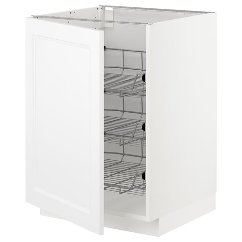 White METOD kitchen cabinet with 3 wire shelves. Square shape, modern design.