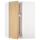 An open METOD kitchen cabinet with a light wood door. The cabinet is white with a modern design and glass shelves.