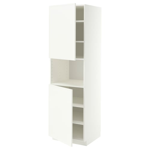 METOD High cab f micro w 2 doors/shelves, white/Aspudden matt white, 60x60x200 cm