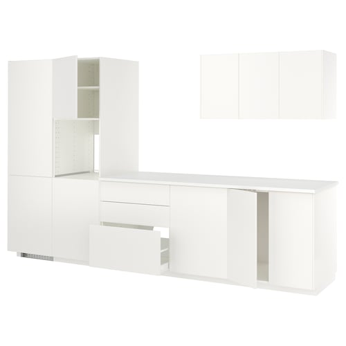 METOD Kitchen, white/Veddinge white, 346x60x208 cm