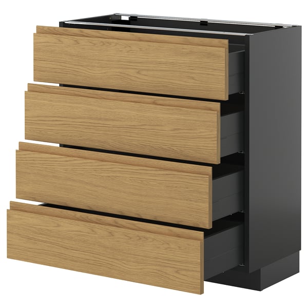 Black & oak METOD kitchen unit with 4 minimalist drawers