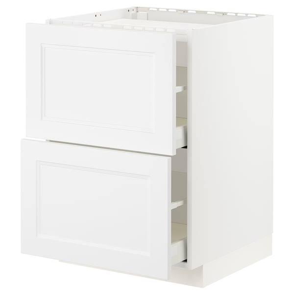 A white METOD kitchen cabinet with two drawers for oven or sink, sleek and modern.