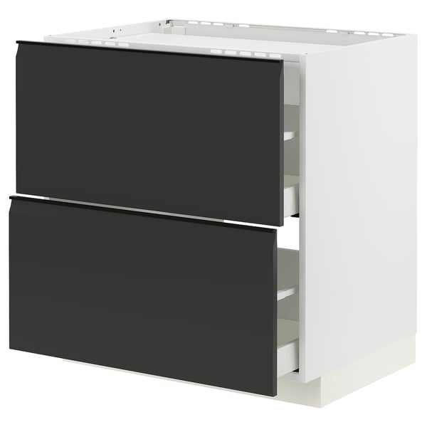 Modern METOD kitchen cabinet with black upplöv handles, white body, rectangular shape, and sleek design.