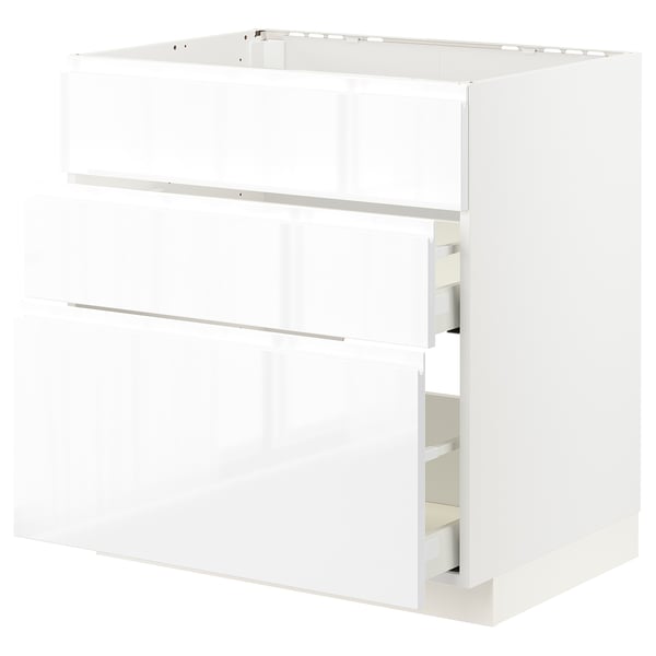 White modern kitchen cabinet with high gloss and integrated handles.