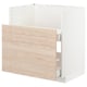 White ikea METOD kitchen unit with light ash drawer and wooden grain design.