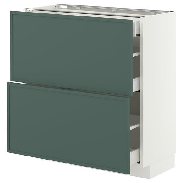 METOD / MAXIMERA Base cab with 2 fronts/3 drawers, white/Aspudden dark grey-green, 80x37 cm