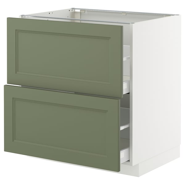 Modern grey-green METOD kitchen unit with 2 drawers.