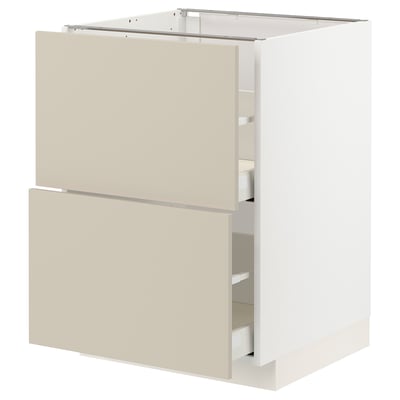 A beige METOD kitchen cabinet with two drawers and a smooth, clean design.