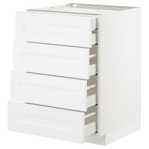 A white METOD kitchen unit with multiple drawers.