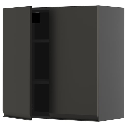 METOD wall cabinet in matte black with adjustable shelf.