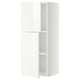 White METOD kitchen cabinet, glossy finish, rectangular shape, two open shelves.