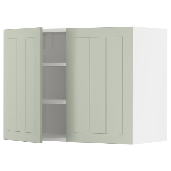 Light green METOD kitchen cabinet, rectangular with adjustable shelves, simple design.