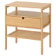 NORDKISA bamboo bedside table. Light brown, rectangular, with one drawer and bottom shelf.