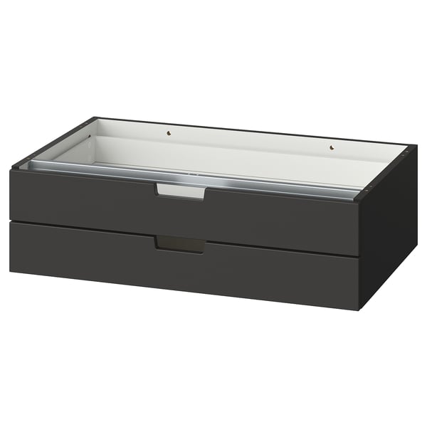 A grey NORDLI chest with two drawers. The design is modern and minimalist, made from particleboard and fiberboard, ideal for storage.