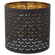 NYMÖ black lamp shade, circular with gold interior & moon cut-outs, creates decorative light patterns. Crafted from polyester, steel, & plastic.