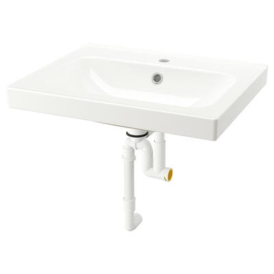The ORRSJÖN white ceramic sink with smooth lines and a single tap hole, displayed without a countertop or tap.